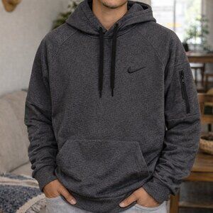 Nike Gray Pullover Hoodie – Athletic Casual Sweatshirt with Thermal-Fit, Size M
